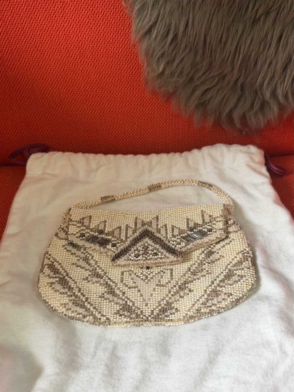 Beaded Cream Evening Clutch Handbag